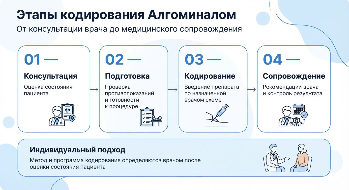 Кодирование препаратом «Алгоминал» в Снежногорске инфографика